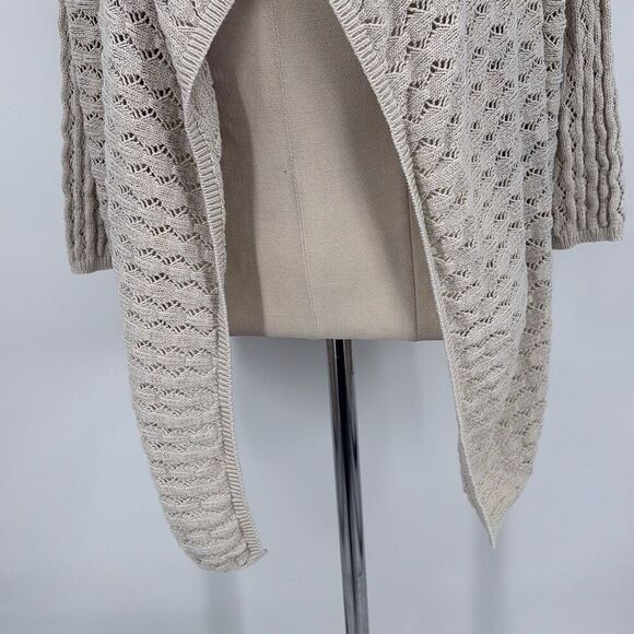J.Jill Pointelle Open Front Drape Front Cardigan 3/4 Sleeve Cotton Linen Blend L - Picture 7 of 11